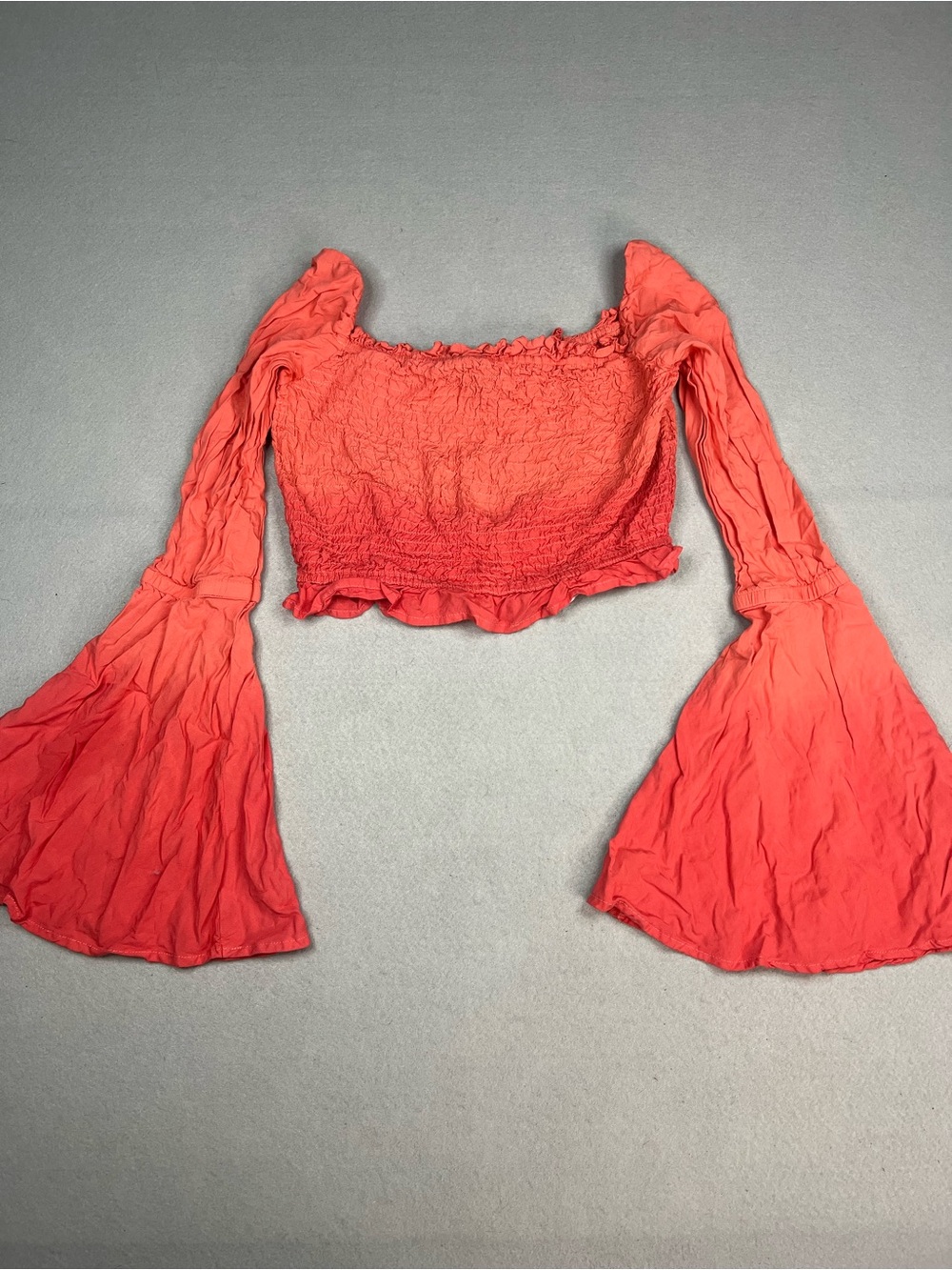 Rock & Roll Cowgirl smocked long sleeve crop top with bell sleeves size small
